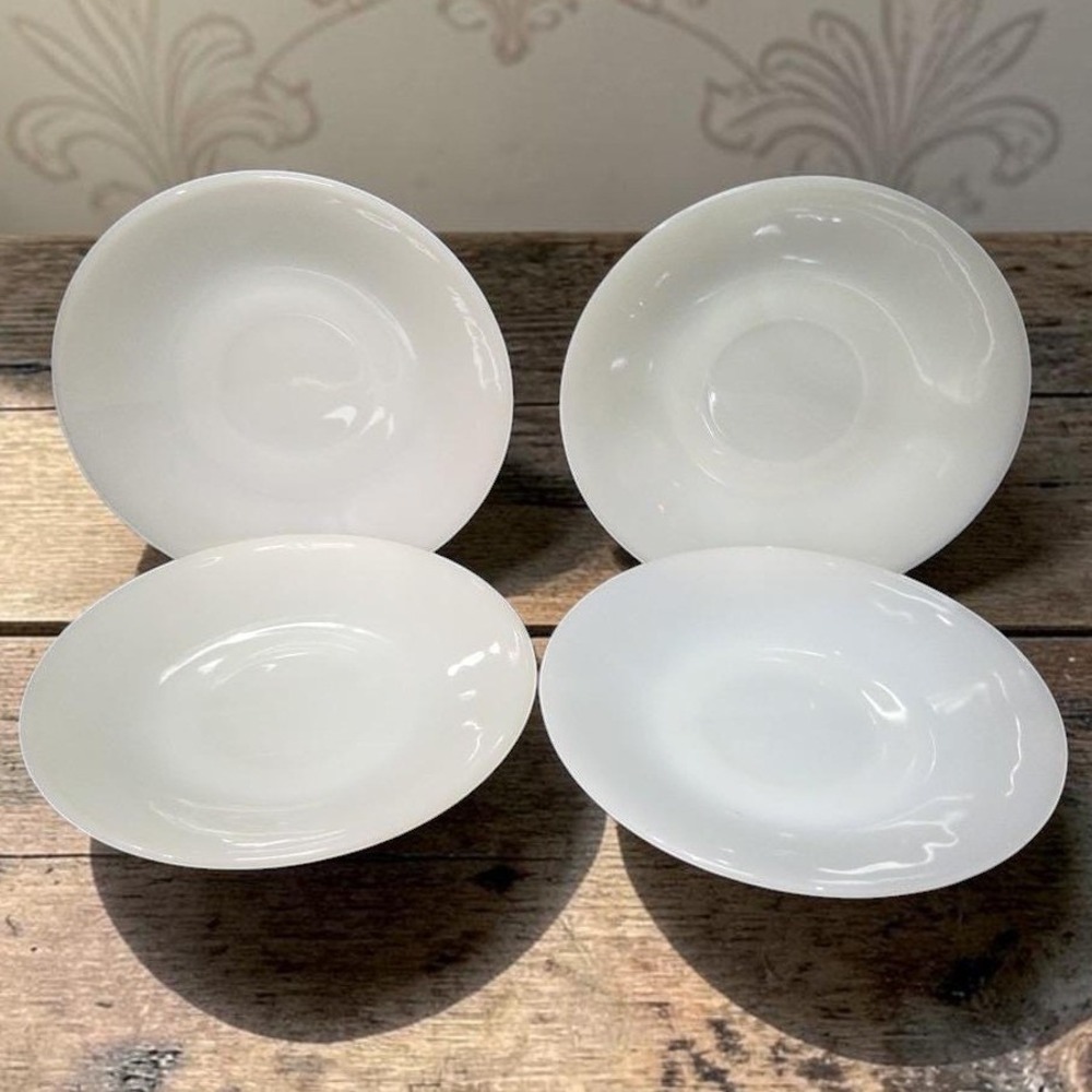 Anchor Hocking Fire King Milk Glass Saucers, Set of 4, Off White Dinnerware